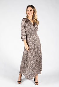 Long Sleeve Leaf Print Maxi Dress