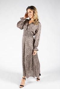 Long Sleeve Leaf Print Maxi Dress