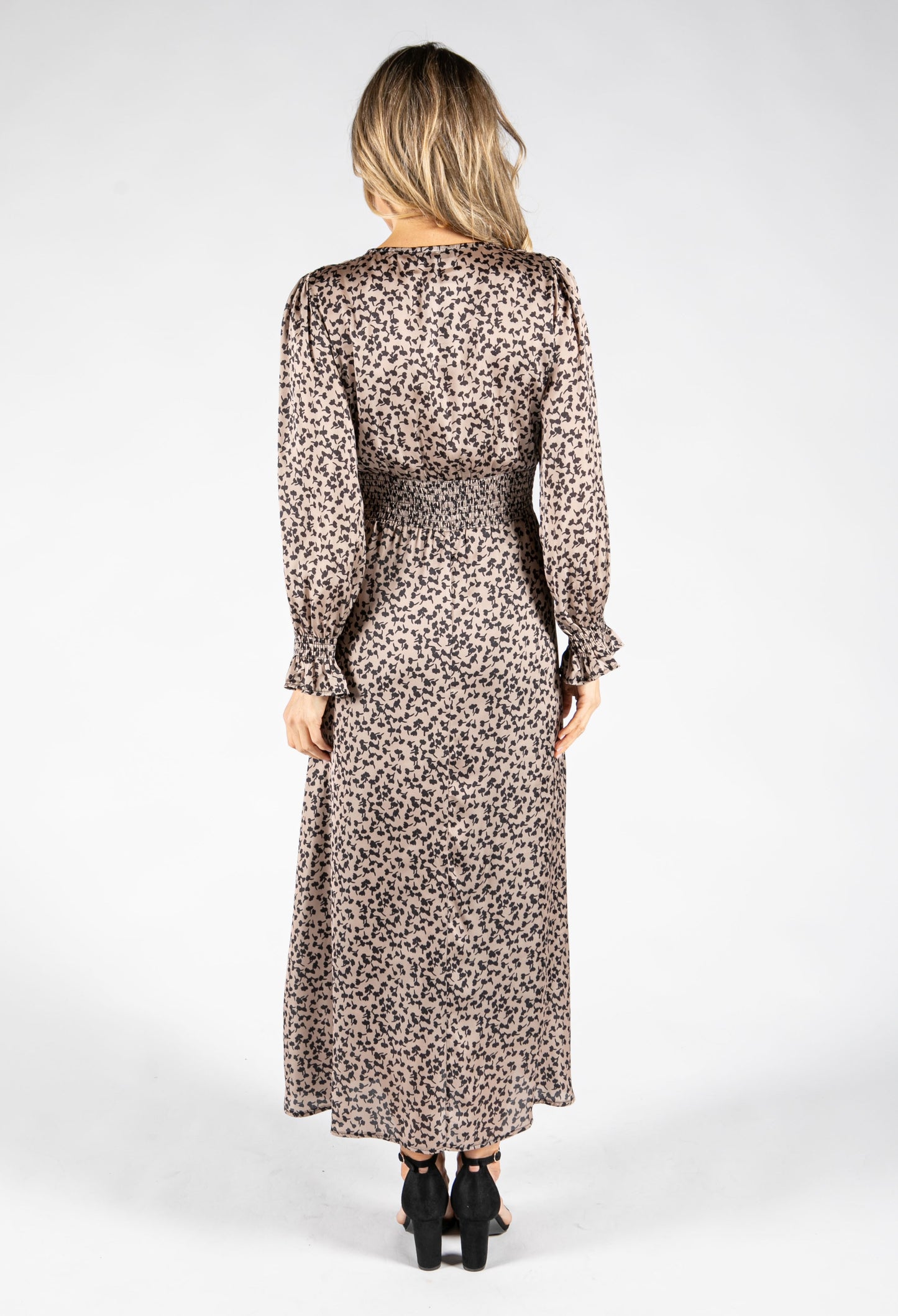 Long Sleeve Leaf Print Maxi Dress