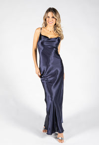 Cowl Neck Satin Feel Maxi Dress