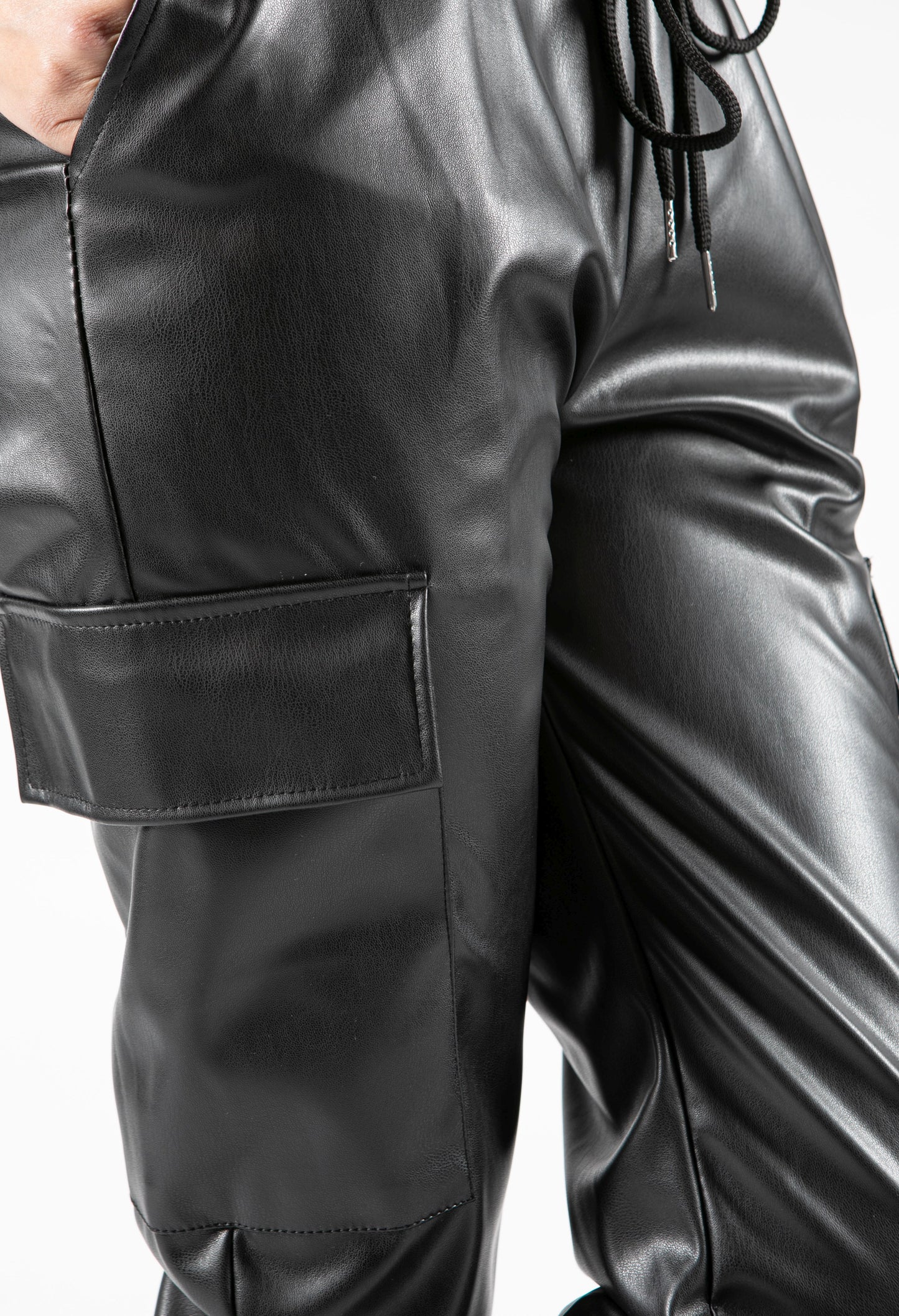 Faux Leather Cargo Style Trousers