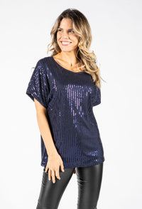 Navy Sequin Top