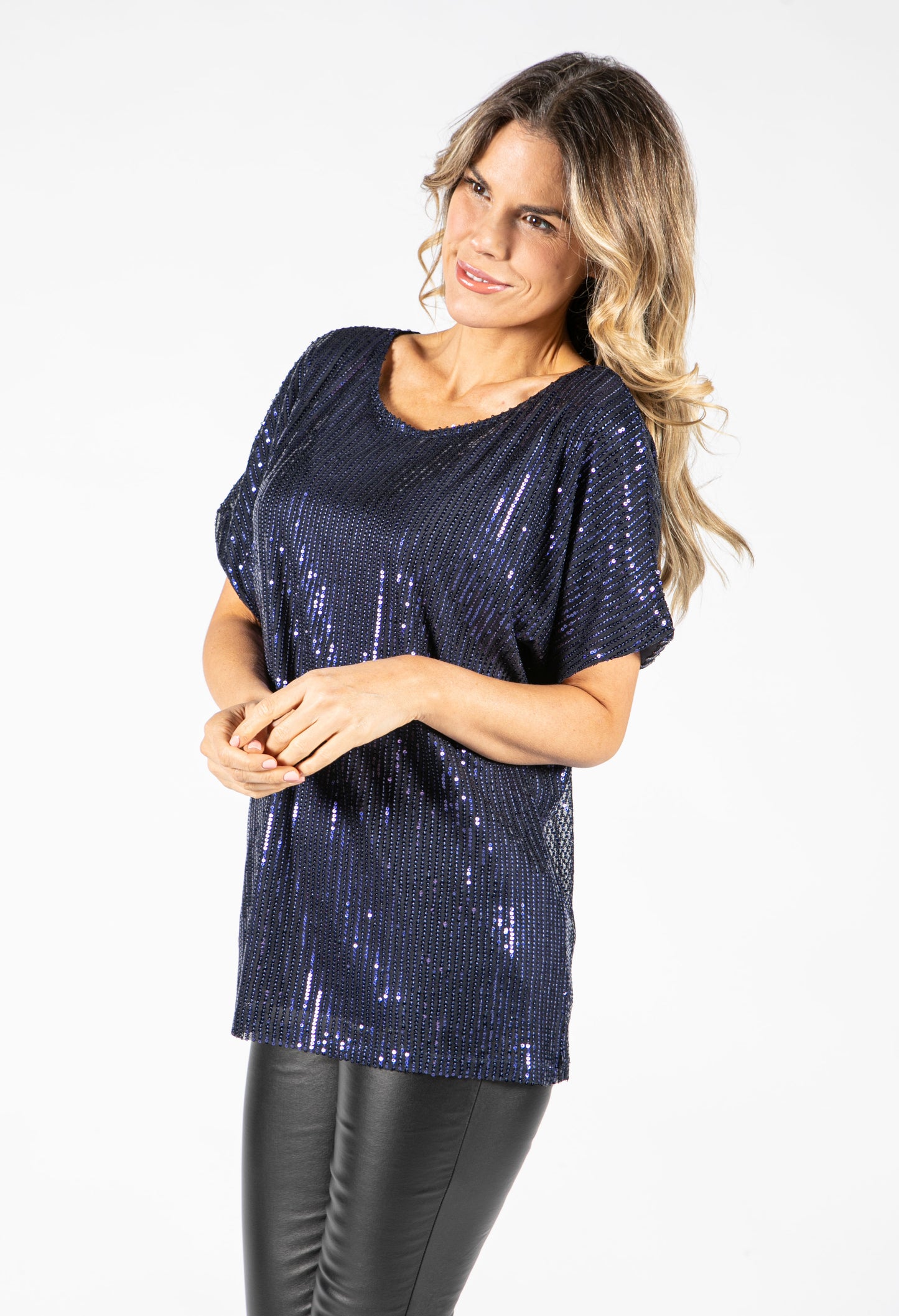 Navy Sequin Top