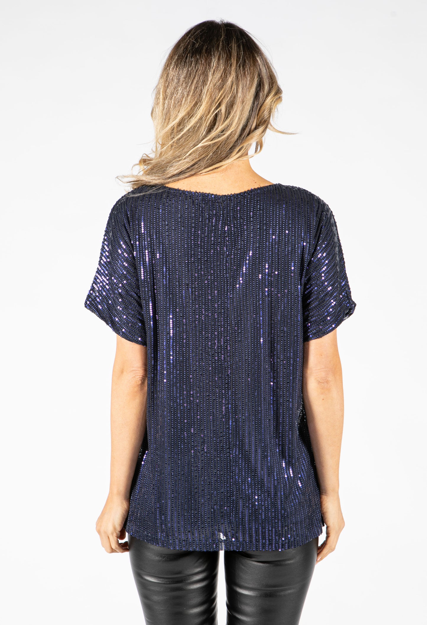 Navy Sequin Top