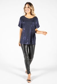 Navy Sequin Top