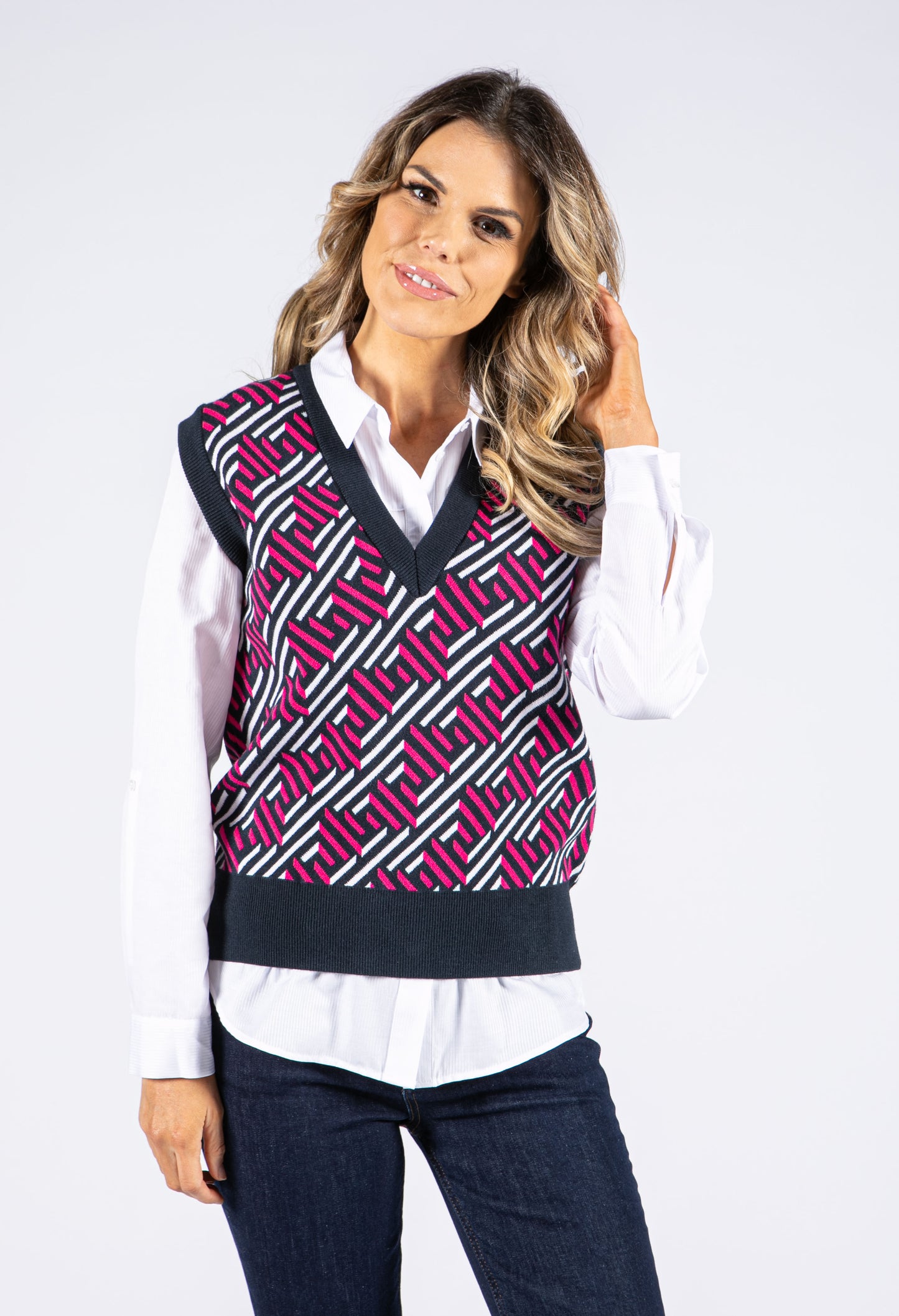 Geometric Print Knit Vest