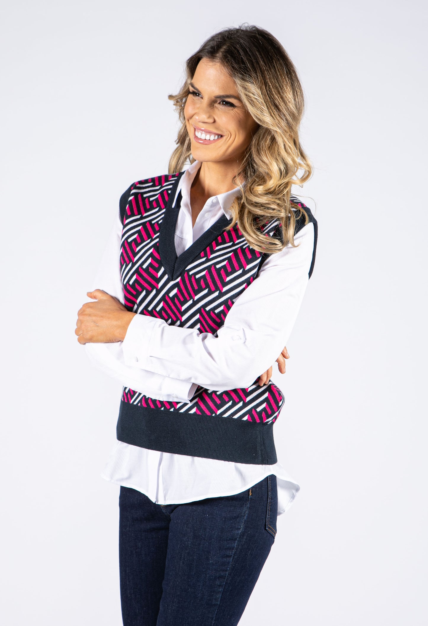 Geometric Print Knit Vest