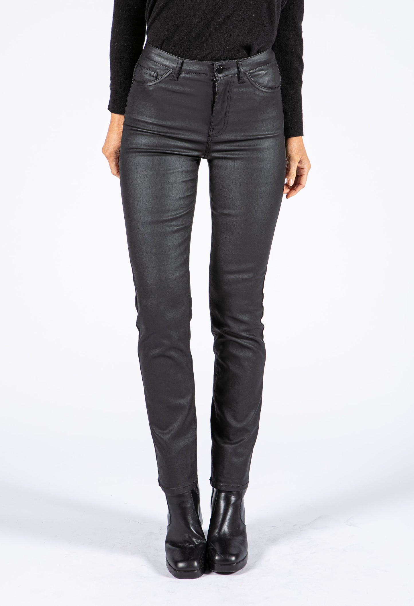 Coated Straight Leg Trousers