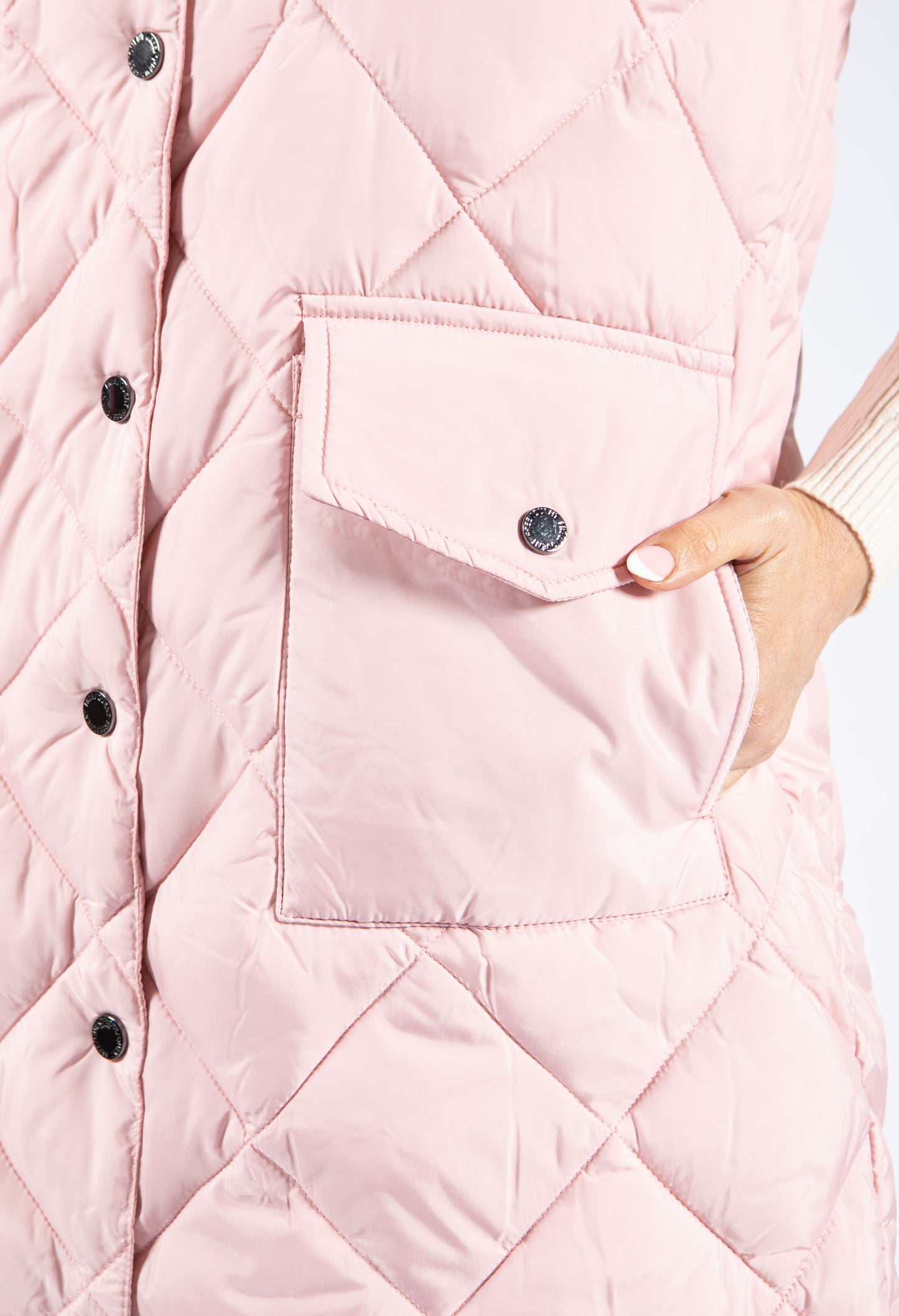 Long Line Quilted Gilet In Powder Pink