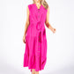 Hot Pink Tiered Button Down Dress