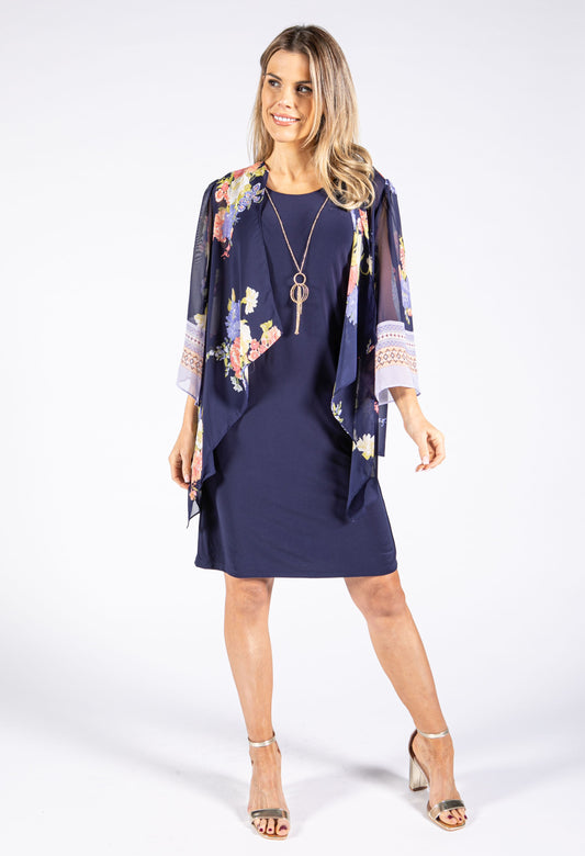 Sheer Floral Cape Dress