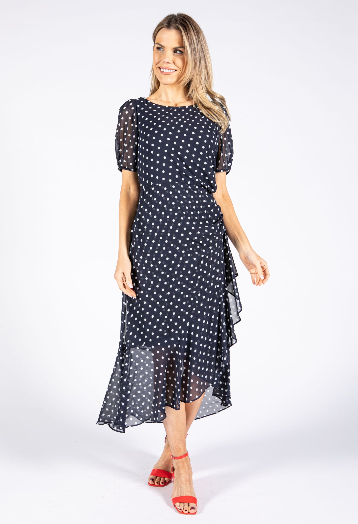 Ruched Detail Polka Dot Dress