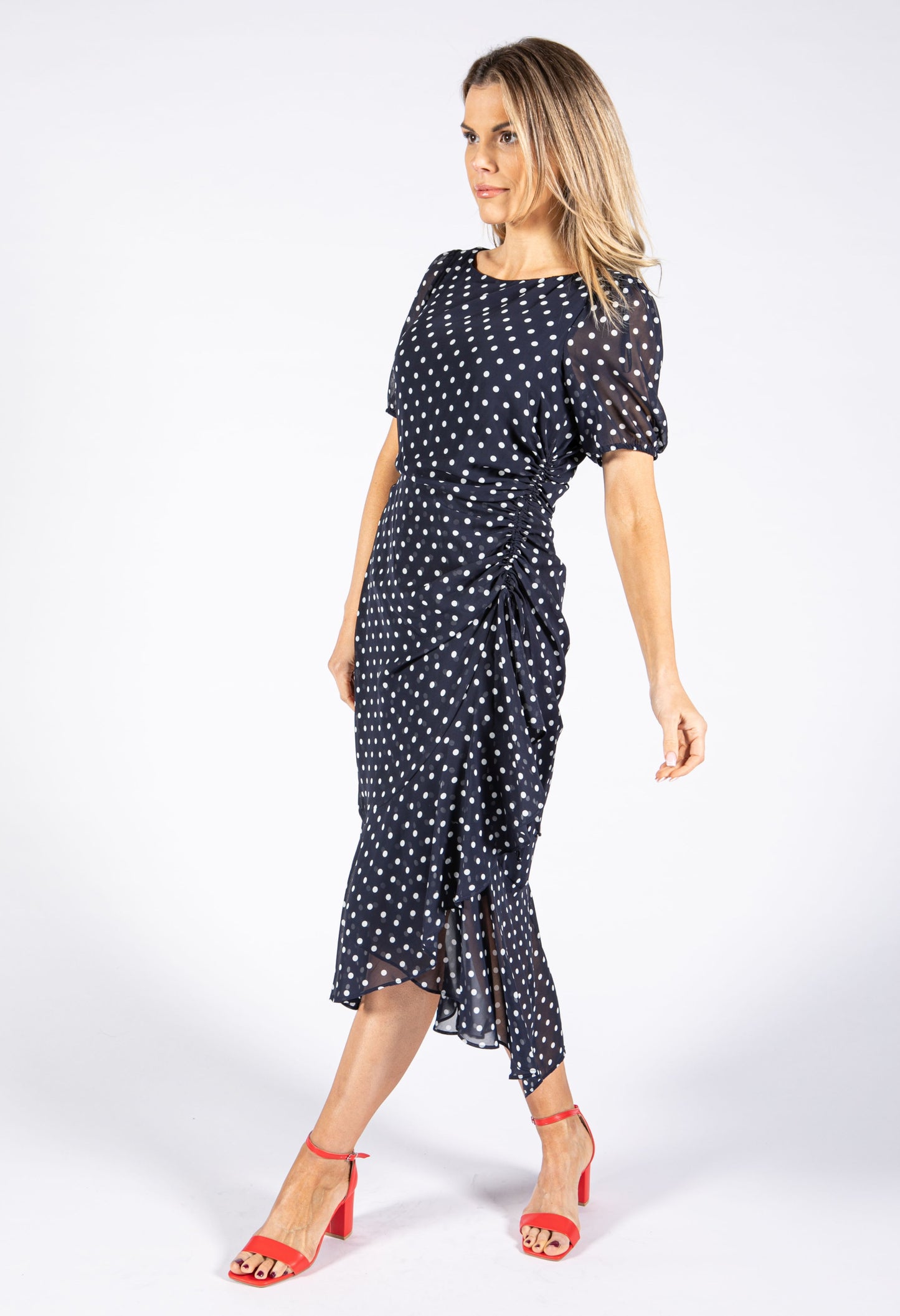 Ruched Detail Polka Dot Dress