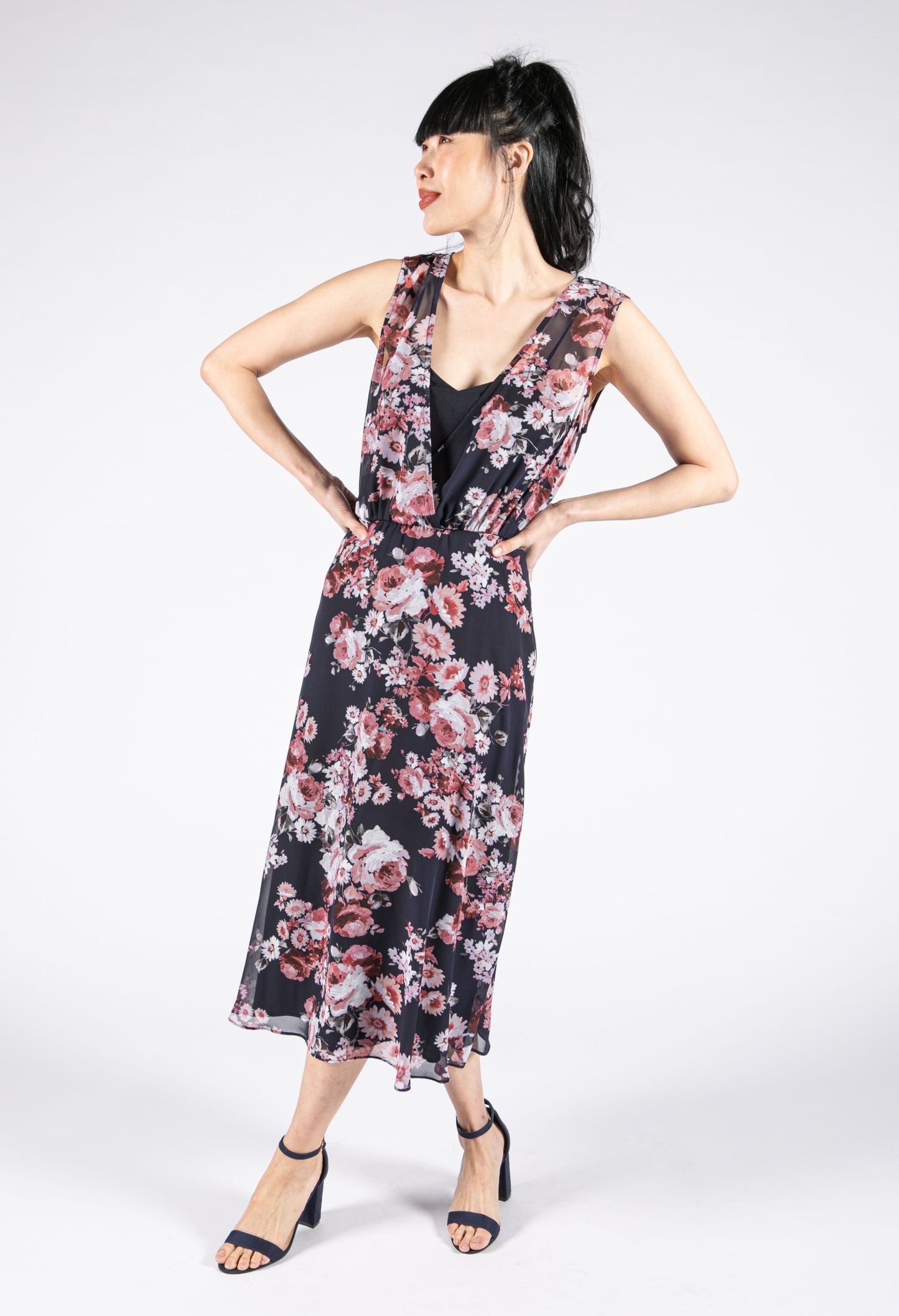 Sleeveless V Neckline Floral Dress