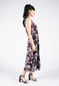 Sleeveless V Neckline Floral Dress