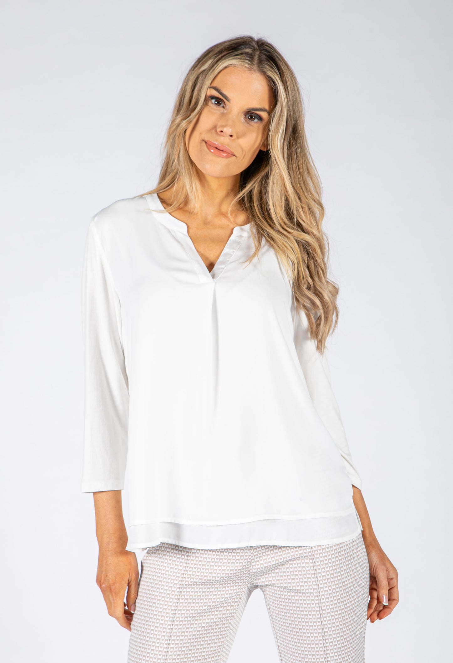 V Neckline Layered Look Blouse