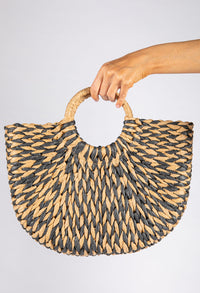 Black and Beige Straw Bag