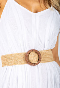 Woven Belt with Wooden Look Buckle