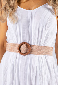 Woven Belt with Wooden Look Buckle