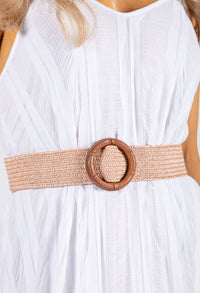 Woven Belt with Wooden Look Buckle