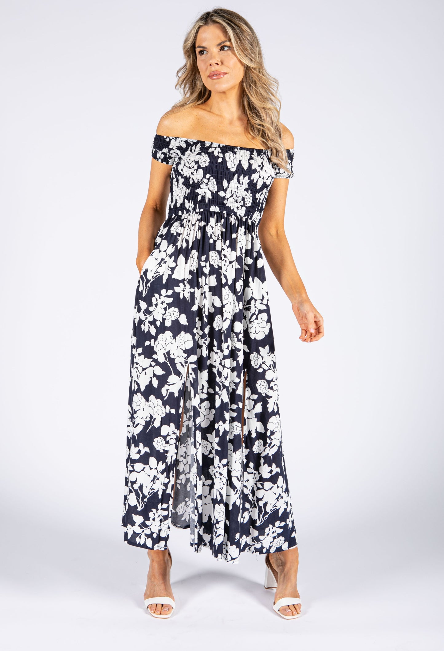 Smocking Bodice Floral Maxi Dress