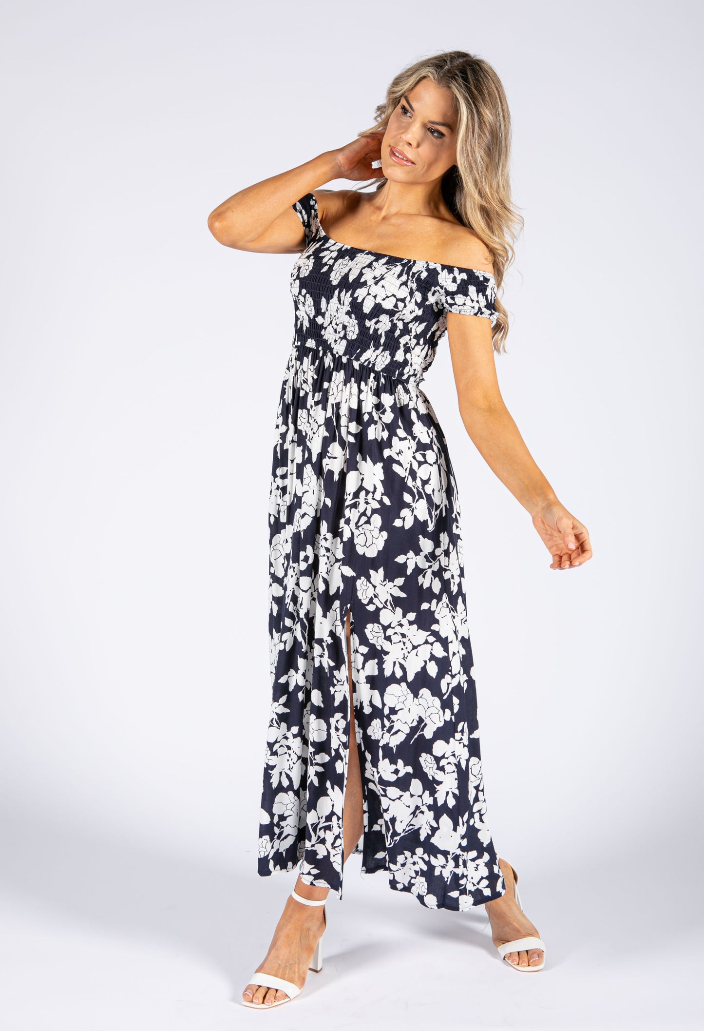 Smocking Bodice Floral Maxi Dress