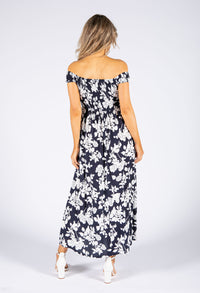 Smocking Bodice Floral Maxi Dress