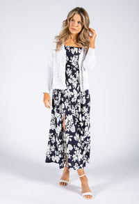 Smocking Bodice Floral Maxi Dress