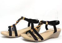 Wooden Look Beaded Wedge Sandal