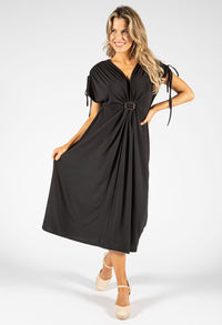 Front Buckle Ruched Sleeve Dress