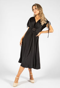 Front Buckle Ruched Sleeve Dress