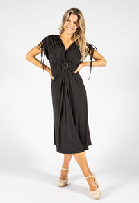 Front Buckle Ruched Sleeve Dress