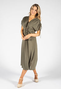 Front Buckle Ruched Sleeve Dress