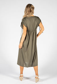 Front Buckle Ruched Sleeve Dress