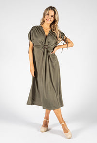 Front Buckle Ruched Sleeve Dress