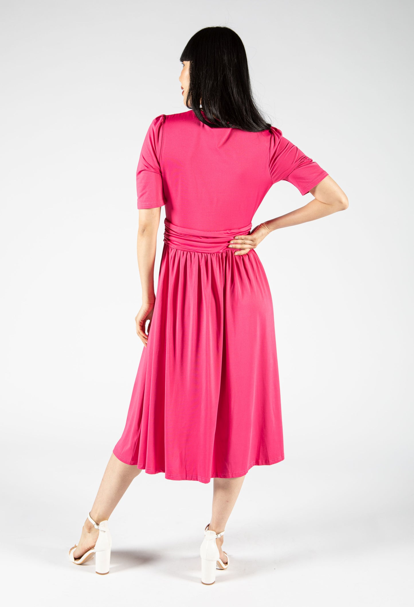 Ruched Detailing V Neckline Dress