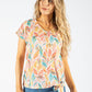 Cut Out Detail Leaf Print Top