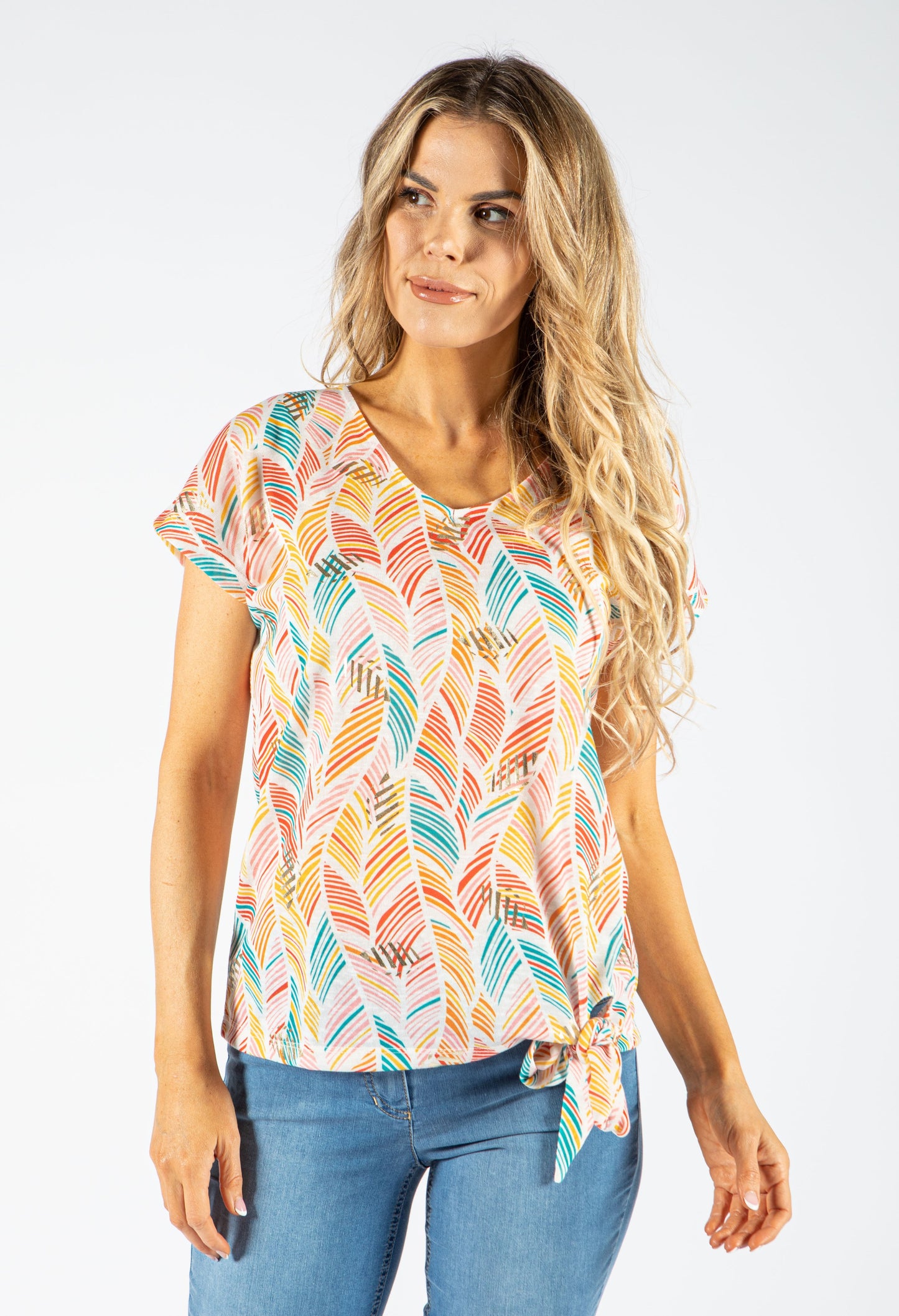 Cut Out Detail Leaf Print Top