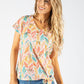 Cut Out Detail Leaf Print Top