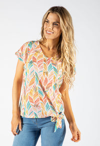 Cut Out Detail Leaf Print Top