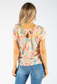 Cut Out Detail Leaf Print Top