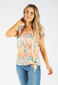 Cut Out Detail Leaf Print Top