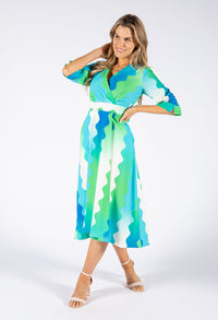 Wide Wave Print V Neckline Dress