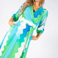 Wide Wave Print V Neckline Dress