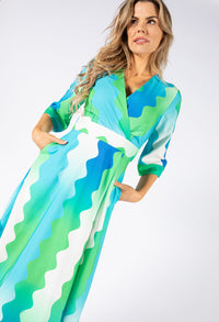 Wide Wave Print V Neckline Dress