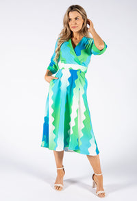 Wide Wave Print V Neckline Dress