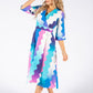 Wide Wave Print V Neckline Dress