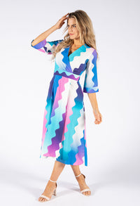 Wide Wave Print V Neckline Dress