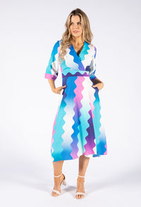 Wide Wave Print V Neckline Dress