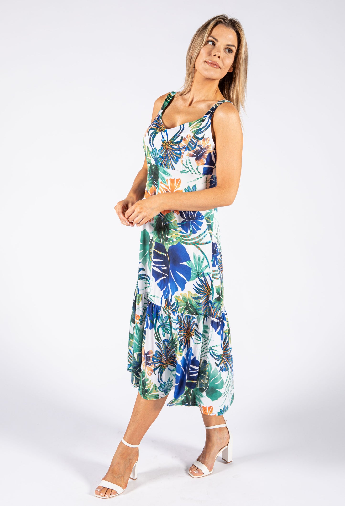 Tropical Print Sleeveless Dress